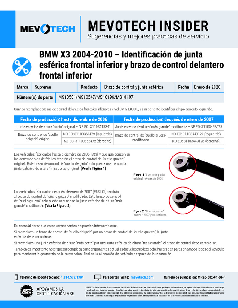BMW X3 2004-2010 – Identificación de junta esférica frontal inferior y brazo de control delantero frontal inferior