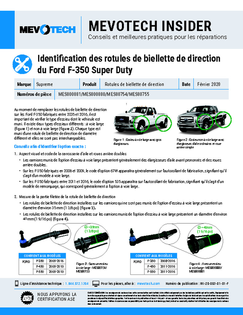 Identification des rotules de biellette de direction du Ford F-350 Super Duty