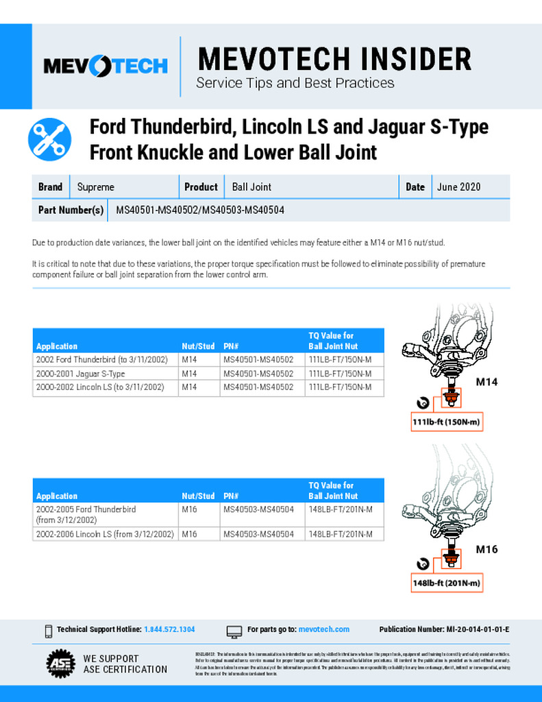 Ford Thunderbird, Lincoln LS and Jaguar S-Type Front Knuckle and Lower Ball Joint
