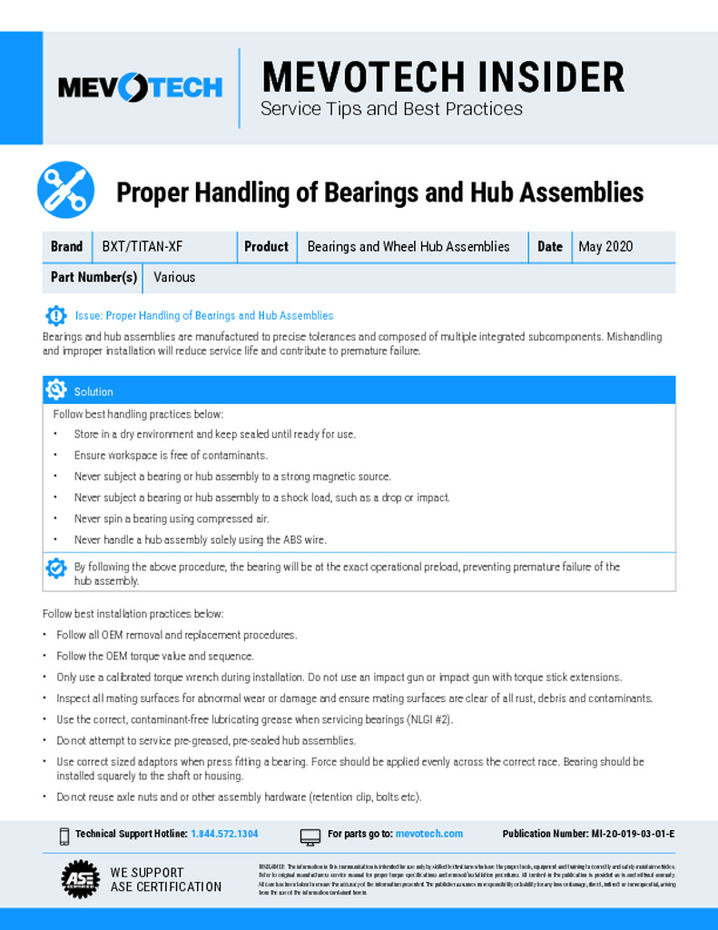 Proper Handling of Bearings and Hub Assemblies