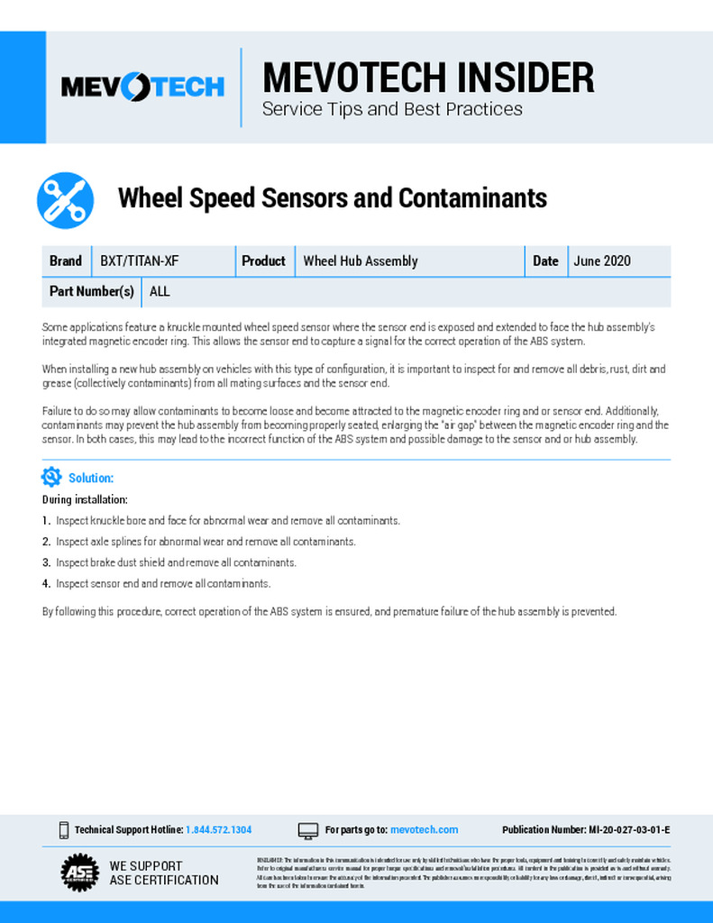 Wheel Speed Sensors and Contaminants