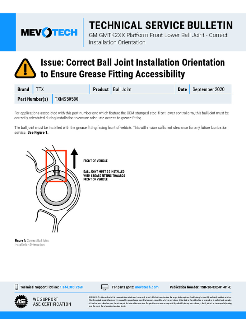 Issue: Correct Ball Joint Installation Orientation to Ensure Grease Fitting Accessibility