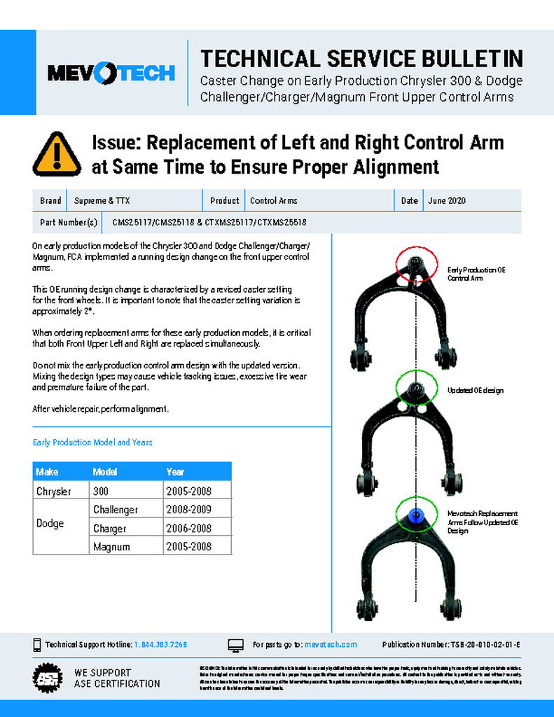 Issue: Replacement of Left and Right Control Arm at Same Time to Ensure Proper Alignment
