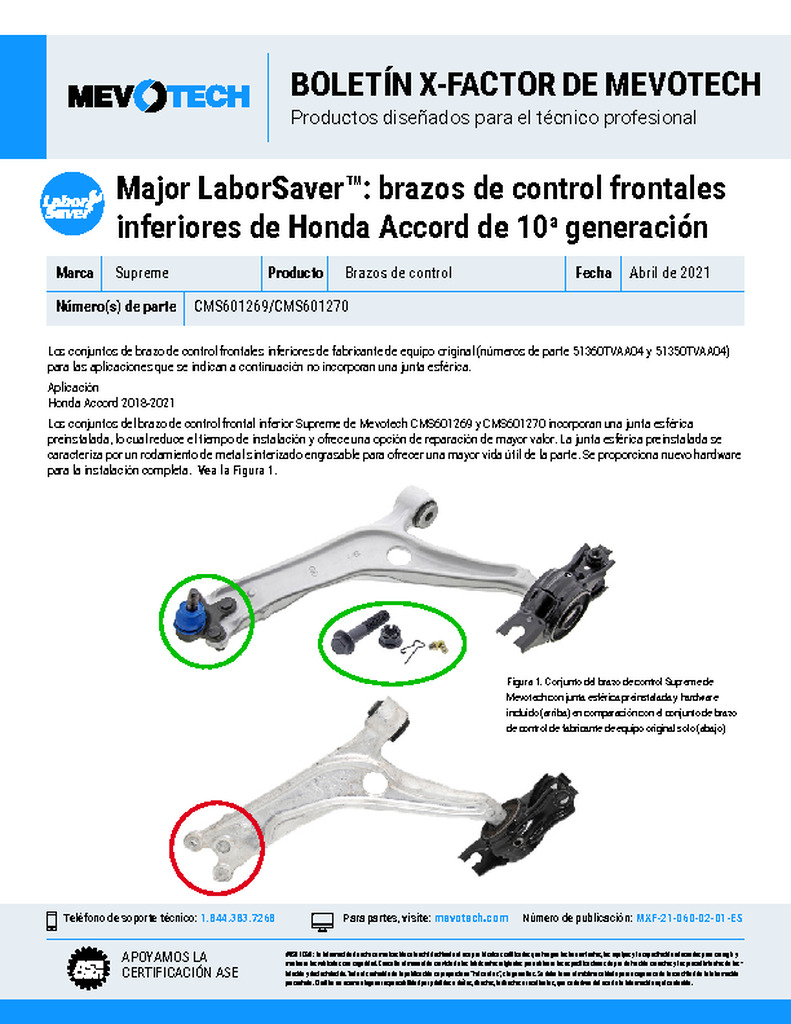 Major LaborSaver™: Brazos de control frontales inferiores de Toyota Corolla 2009-2013 y Toyota Matrix 2009-2014