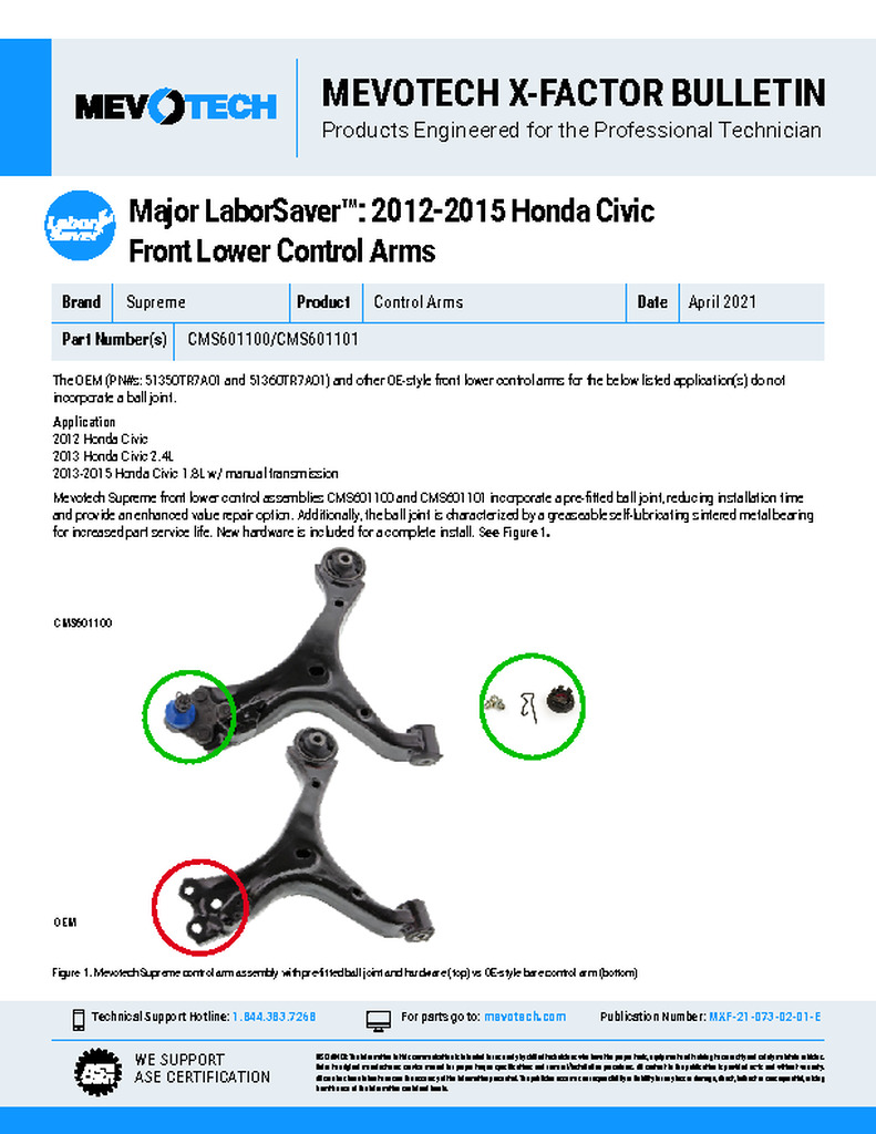 Major LaborSaver™: 2012-2015 Honda Civic Front Lower Control Arms