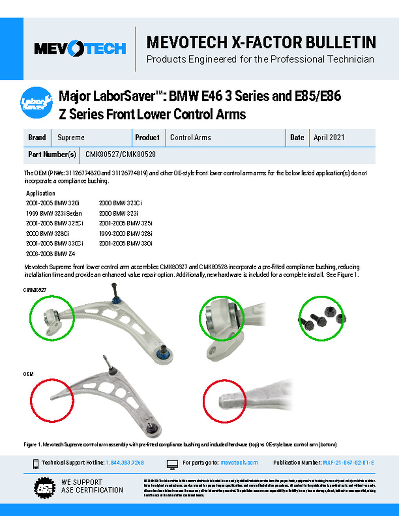 Major LaborSaver™: BMW E46 3 Series and E85/E86 Z Series Front Lower Control Arms