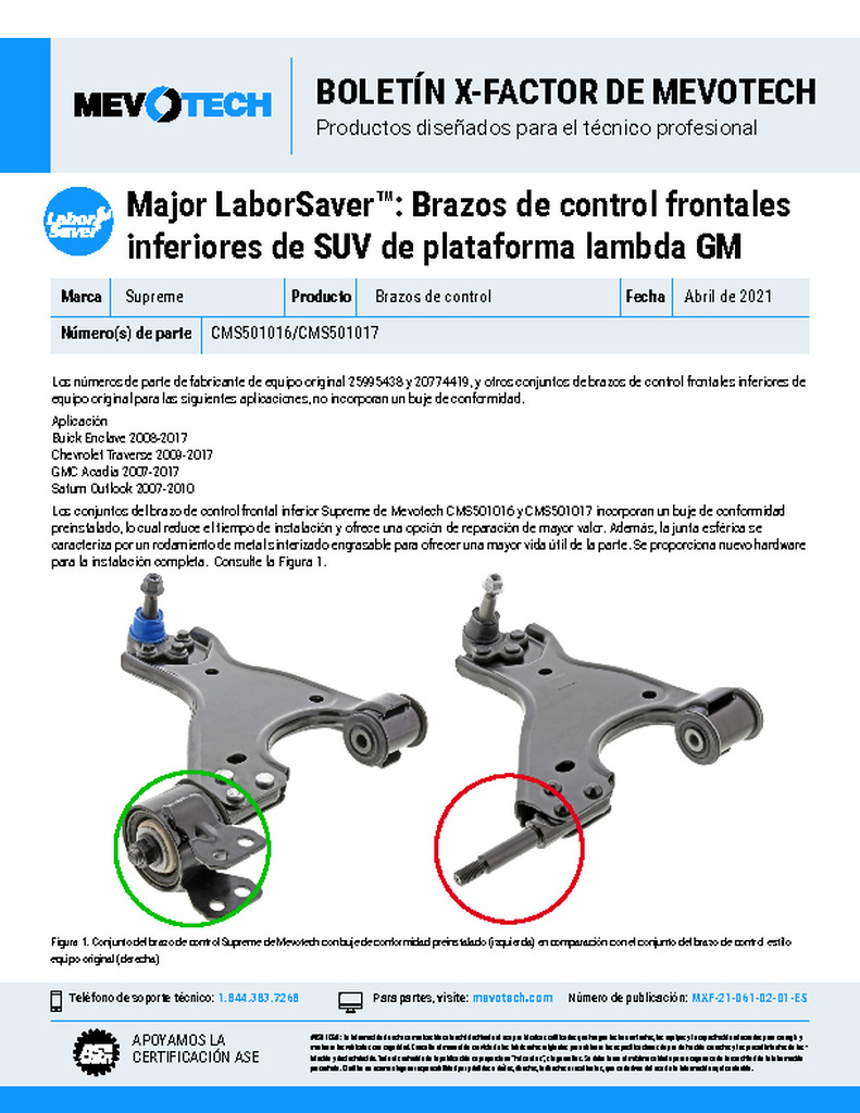 Major LaborSaver™: Brazos de control frontales inferiores de SUV de plataforma lambda GM