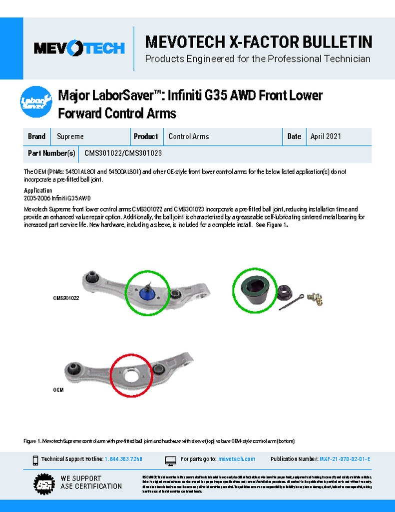 Major LaborSaver™: Infiniti G35 AWD Front Lower Forward Control Arms