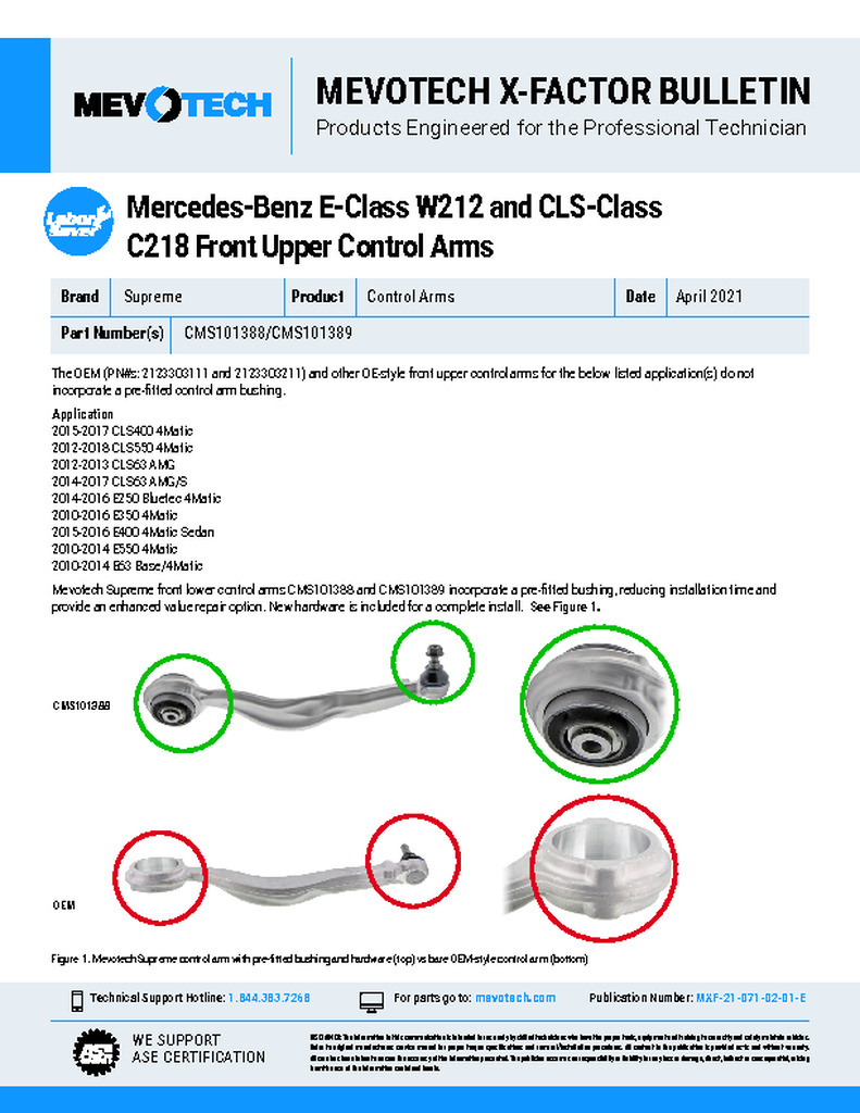 Mercedes-Benz E-Class W212 and CLS-Class C218 Front Upper Control Arms