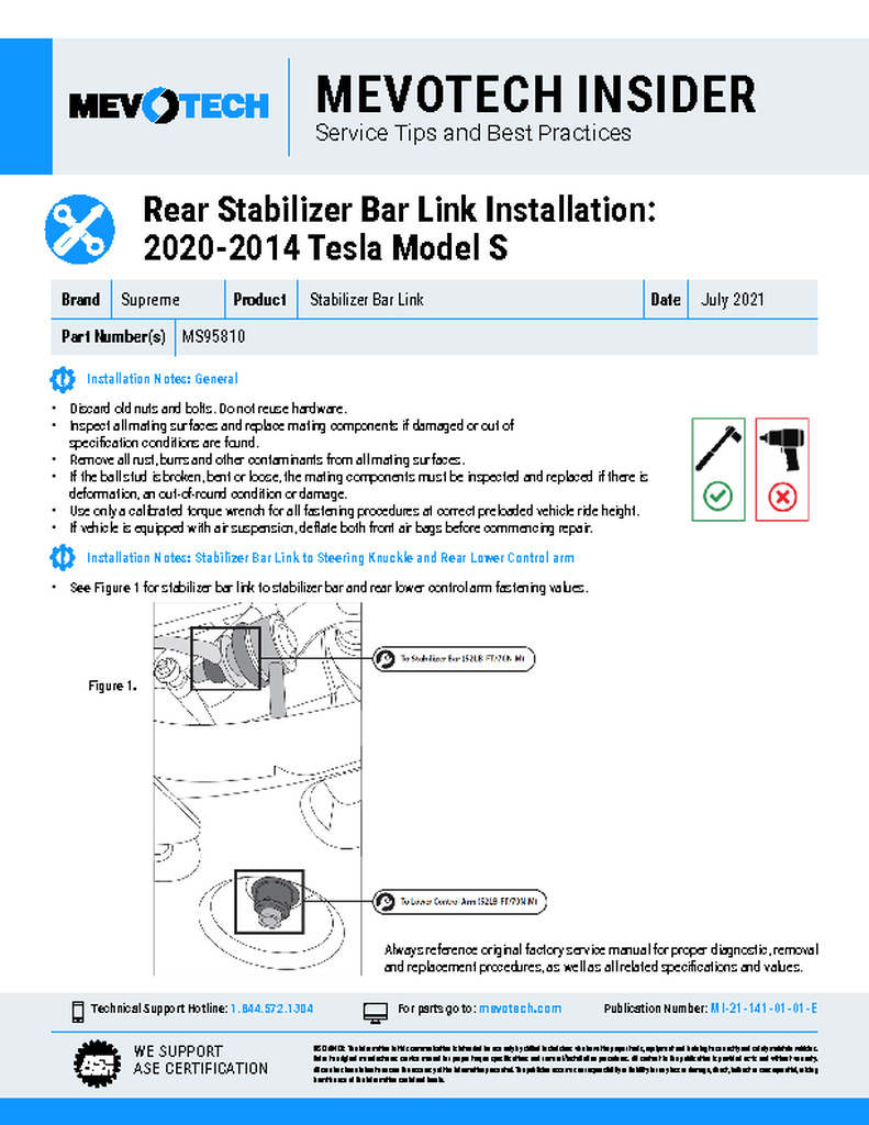 Rear Stabilizer Bar Link Installation: 2020-2014 Tesla Model S