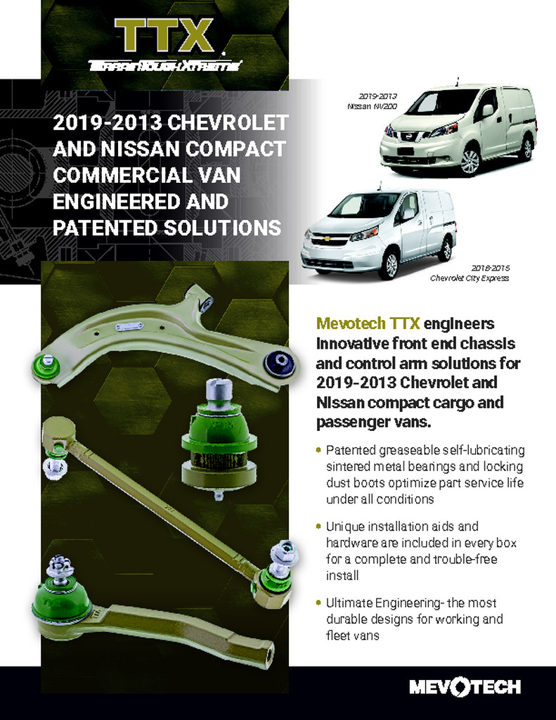 2019-2013 CHEVROLET AND NISSAN COMPACT COMMERCIAL VAN ENGINEERED AND PATENTED SOLUTIONS