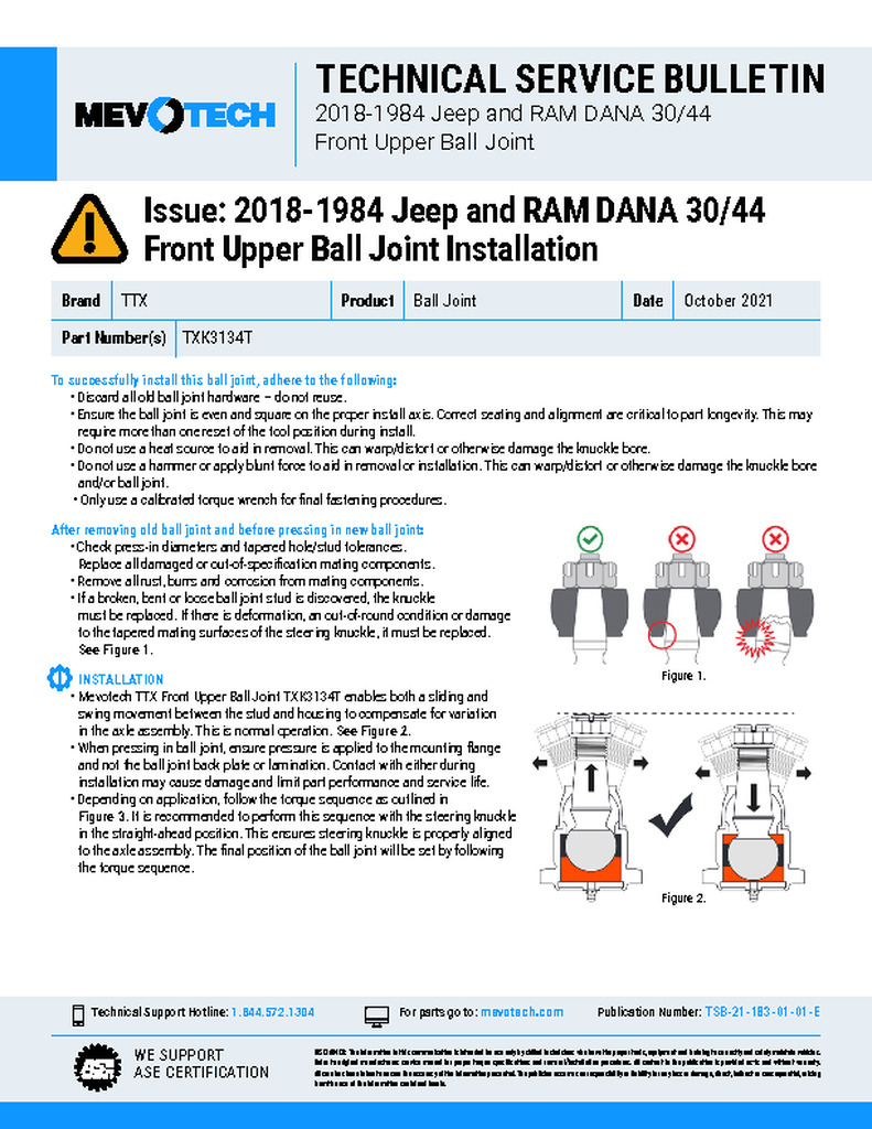 Issue: 2018-1984 Jeep and RAM DANA 30/44 Front Upper Ball Joint Installation