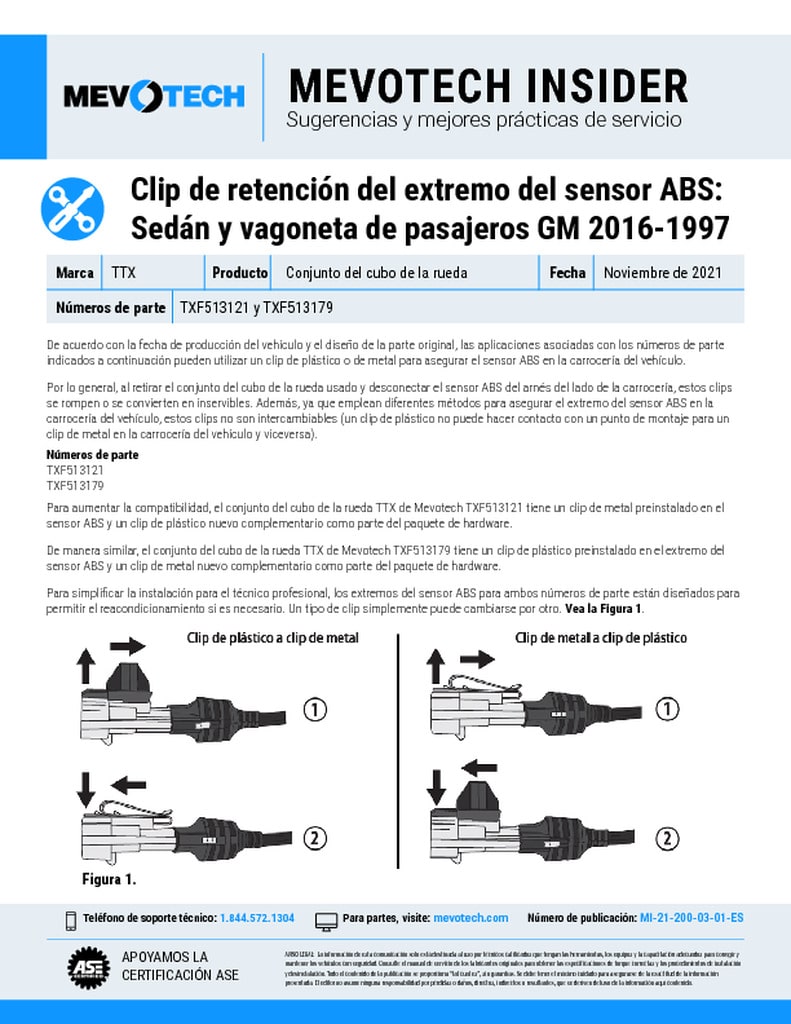 Clip de retención del extremo del sensor ABS: Sedán y vagoneta de pasajeros GM 2016-1997