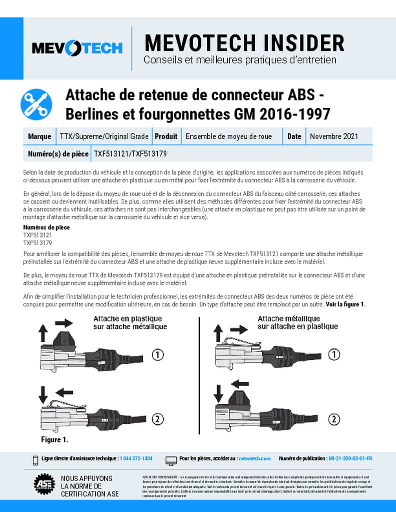 Attache de retenue de connecteur ABS – Berlines et fourgonnettes GM 2016-1997