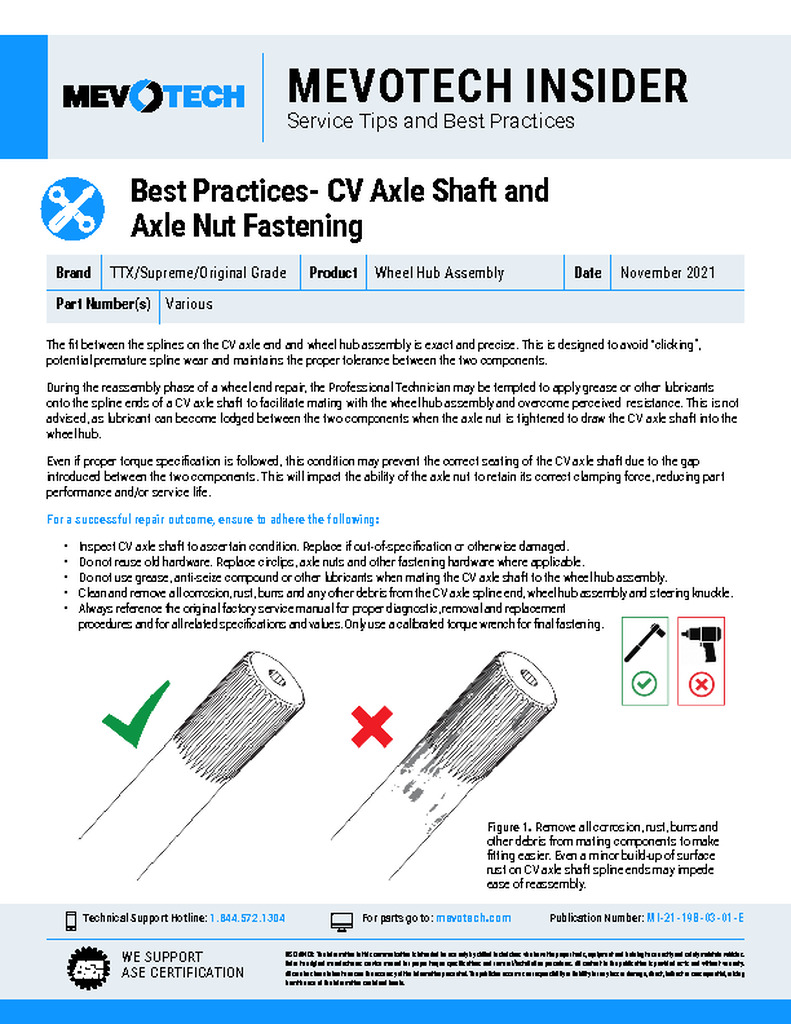 Best Practices- CV Axle Shaft and Axle Nut Fastening