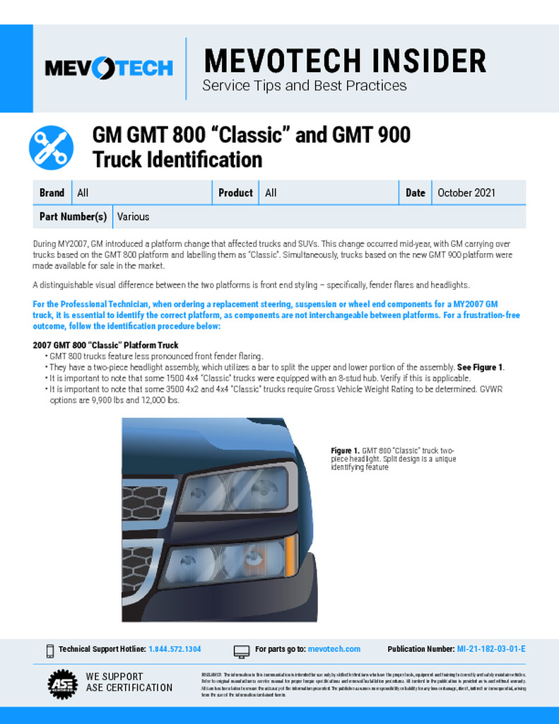 GM GMT 800 “Classic” and GMT 900 Truck Identification