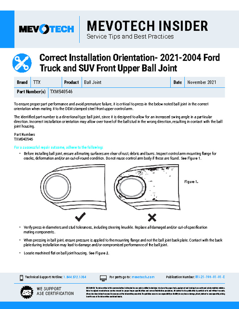 Correct Installation Orientation- 2021-2004 Ford Truck and SUV Front Upper Ball Joint