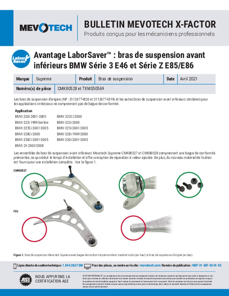 Avantage LaborSaver™ : bras de suspension avant inférieurs BMW Série 3 E46 et Série Z E85/E86