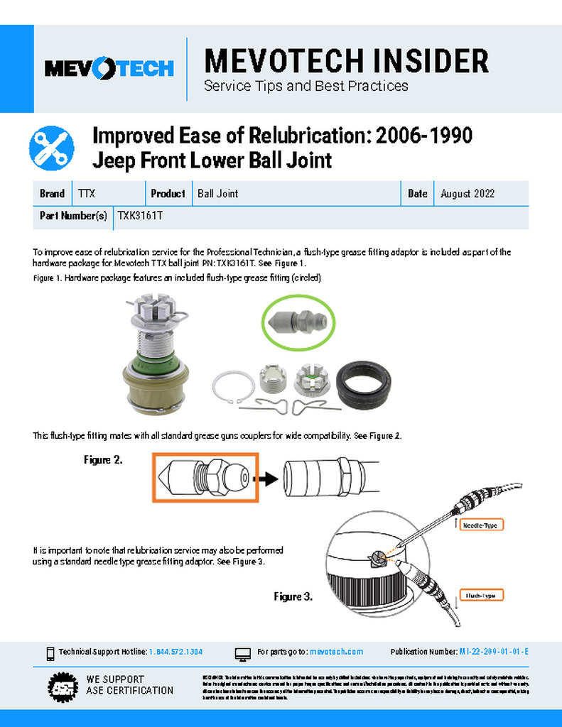 Improved Ease of Relubrication: 2006-1990 Jeep Front Lower Ball Joint