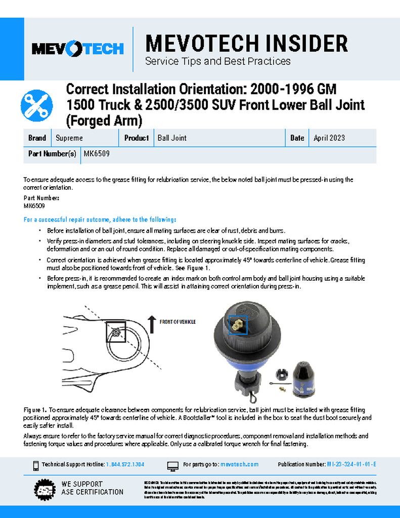 Correct Installation Orientation: 2000-1996 GM 1500 Truck & 2500/3500 SUV Front Lower Ball Joint (Forged Arm)