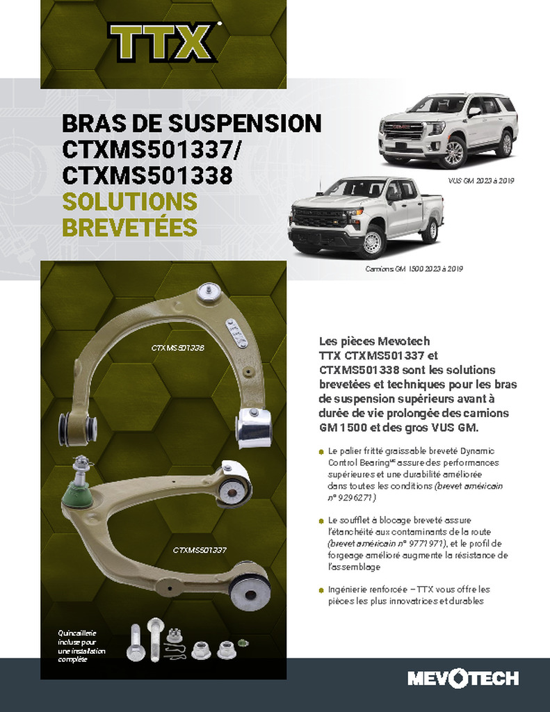 BRAS DE SUSPENSION CTXMS501337/ CTXMS501338 SOLUTIONS BREVETÉES