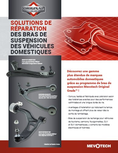 SOLUTIONS DE RÉPARATION DES BRAS DE SUSPENSION DES VÉHICULES DOMESTIQUES